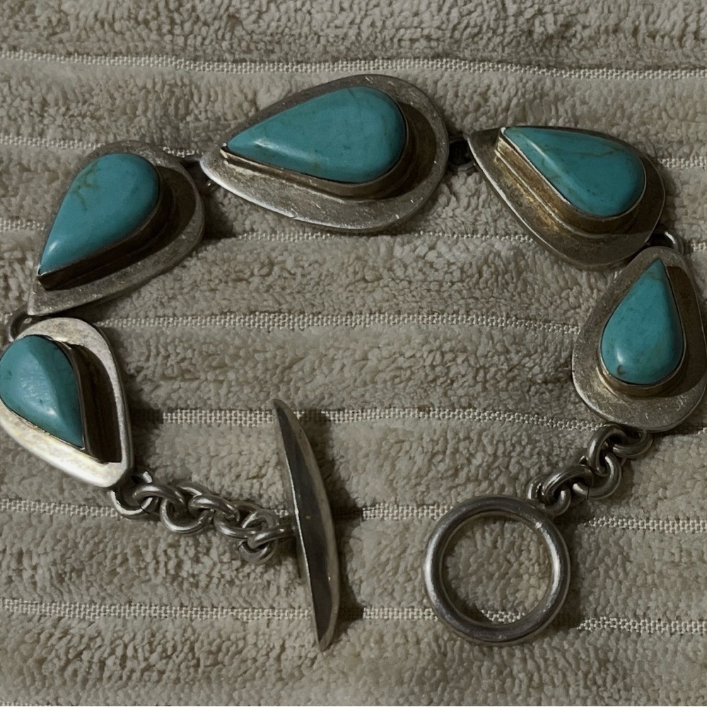 Solid Sterling Silver And Turquoise Bracelet - image 1
